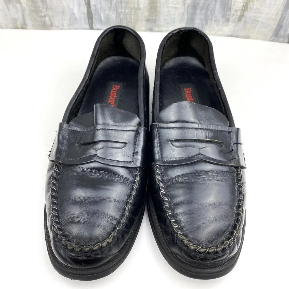 Y2K Vintage Buster Brown Black Leather Penny Loafers Slip On Casual Dress Shoe 3